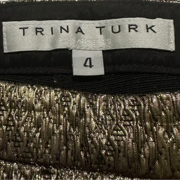 Trina Turk Metallic Gold Chevron Stretch Pant - Picture 5 of 6